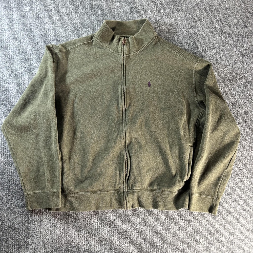 Polo Ralph Lauren Sweatshirt Mens XL Green Full Zip Mock Neck Fleece Pockets